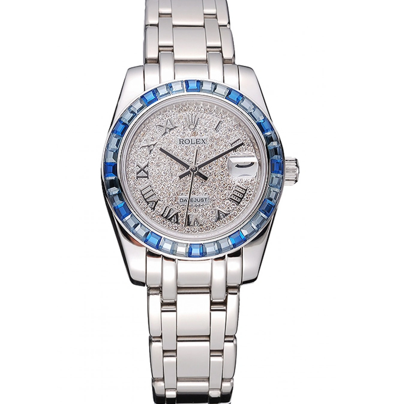 Aaa fake watches Jewels Rolex Stainless And Bracelet Steel Dial Blue 622834 Diamond Bezel Case Datejust 1026